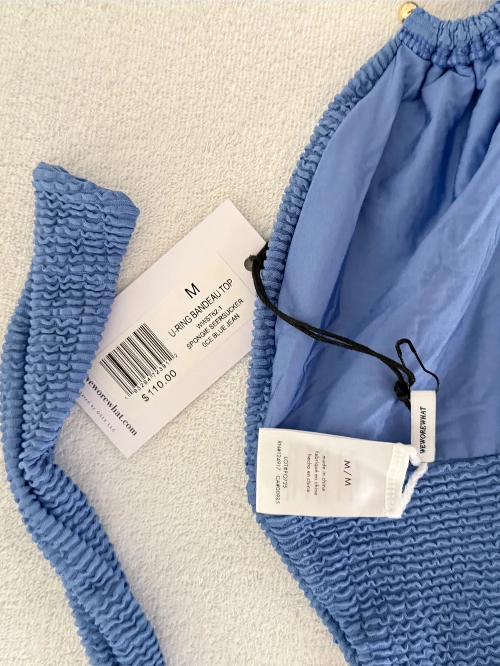 NWT- WeWoreWhat Blue Textured U Ring Bandeau Bikini Top-M